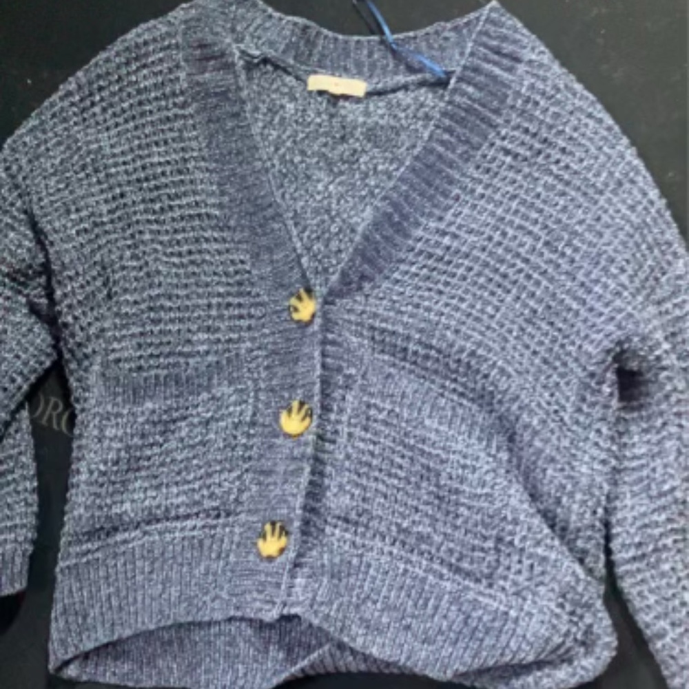 blue crochet cardigan